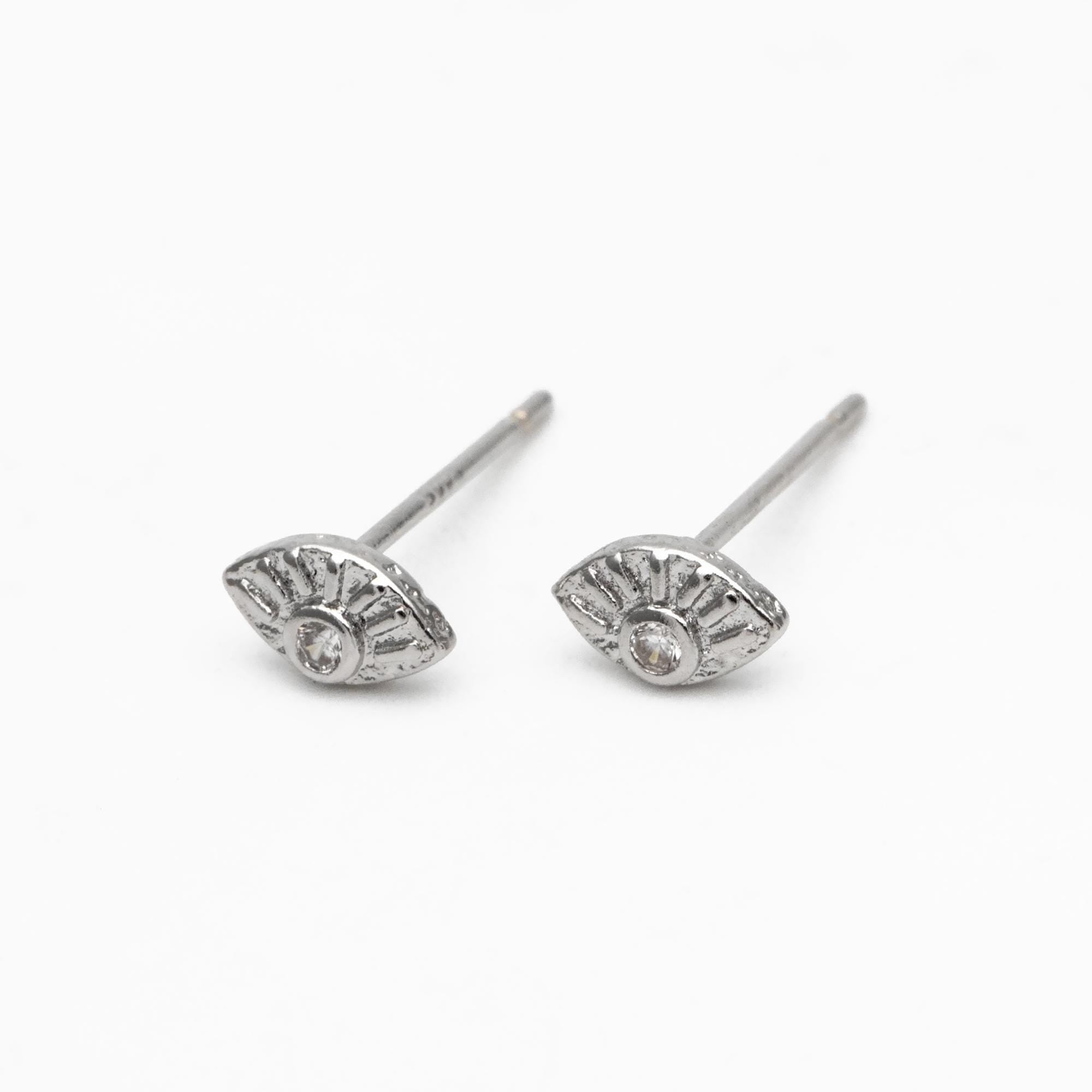 10pcs CZ Pave Gold/ Silver Tone Evil Eye Earrings, Real Gold/ Rhodium plated Brass, Dainty Eye Stud Earrings (GB-4521)